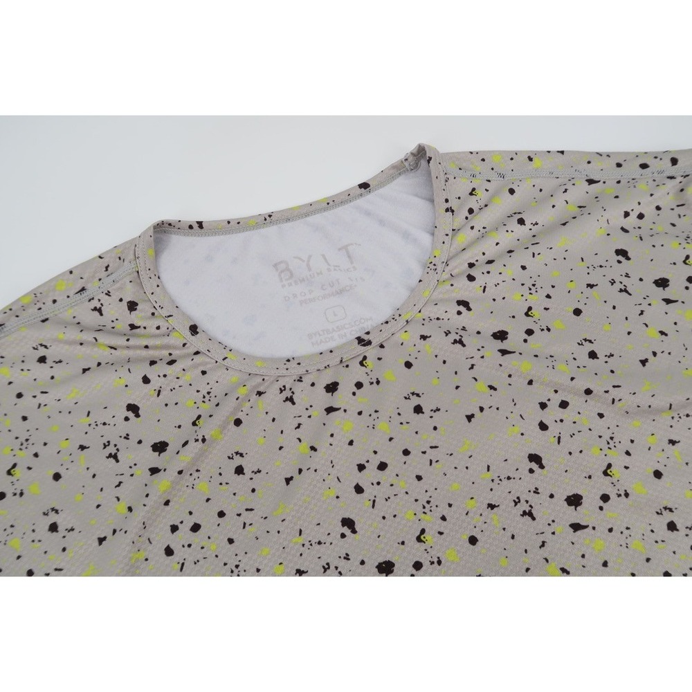 BYLT Basics Drop Cut Performance Shirt Mens‎ Large Gray Splatter Short Sleeve